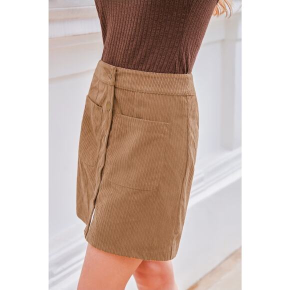 CUPSHE Brown Front Button Pocket Mini Skirt NWT Sz - L - Picture 3 of 7